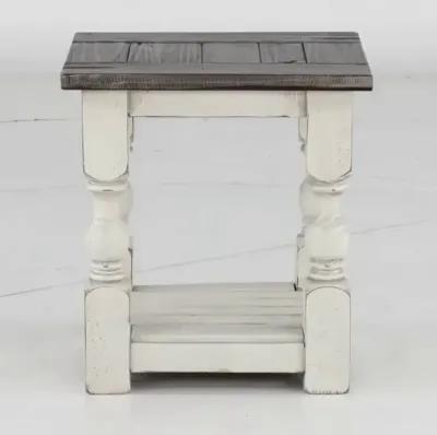 Stone Distressed White and Pine Side Table