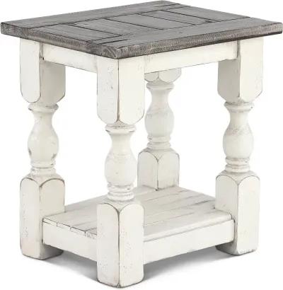 Stone Distressed White and Pine Side Table