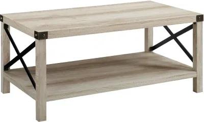 Metal X Rustic White Oak Wood Coffee Table - Walker Edison