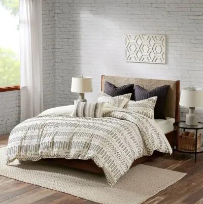 Natural White and Charcoal Queen Rhea 3 Piece Bedding Collection