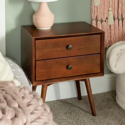 Rosie Mid Century Modern Walnut 2-Drawer Nightstand - Walker Edison