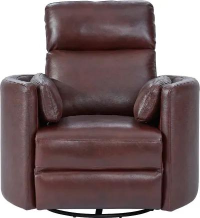 Mads Burgundy Leather-Match Power Glider Swivel Recliner