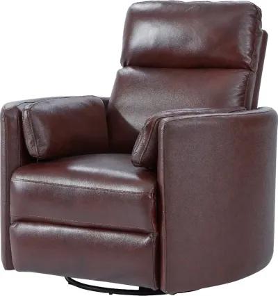 Mads Burgundy Leather-Match Power Glider Swivel Recliner