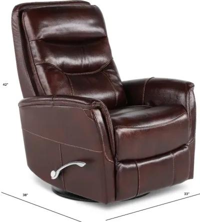 Burgundy Leather-Match Swivel Glider Recliner