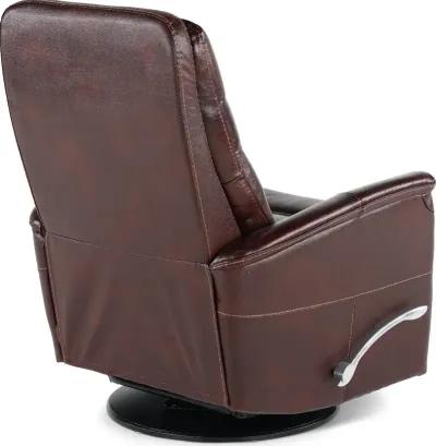 Burgundy Leather-Match Swivel Glider Recliner