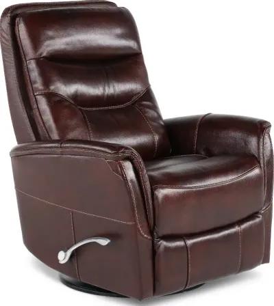 Burgundy Leather-Match Swivel Glider Recliner