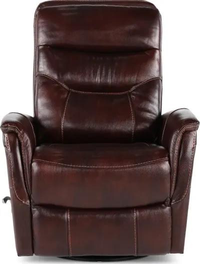 Burgundy Leather-Match Swivel Glider Recliner