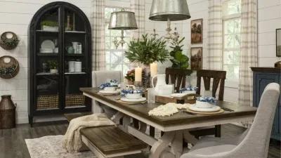 Drake White and Brown Trestle Dining Room Table