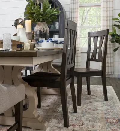 Drake White and Brown Trestle Dining Room Table