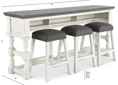 Stone White Wash Console Table with 3 Stools