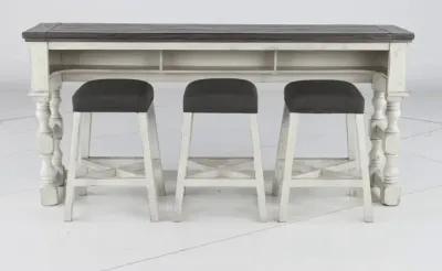 Stone White Wash Console Table with 3 Stools