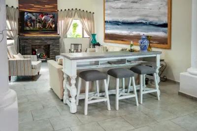 Stone White Wash Console Table with 3 Stools