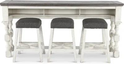 Stone White Wash Console Table with 3 Stools