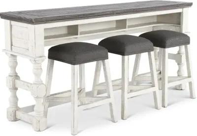 Stone White Wash Console Table with 3 Stools