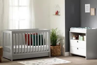 Yodi Modern Light Gray Crib with Drawer and Toddler Rail - South Shore