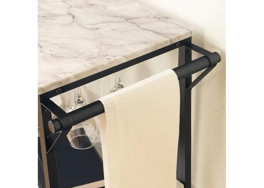 Maliza White Faux Marble and Black Bar Cart - South Shore