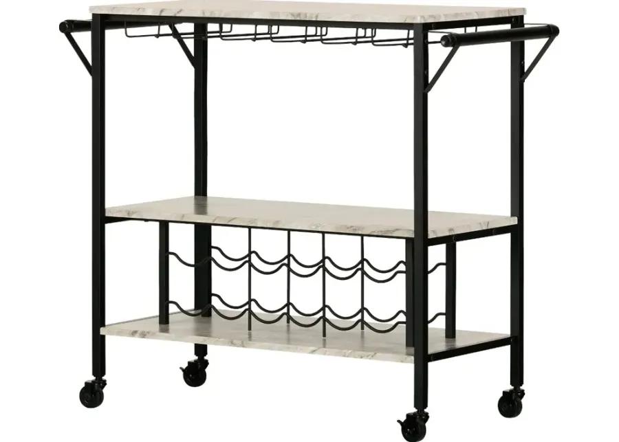 Maliza White Faux Marble and Black Bar Cart - South Shore