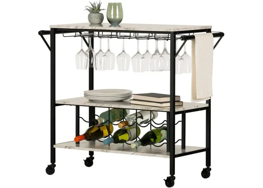 Maliza White Faux Marble and Black Bar Cart - South Shore