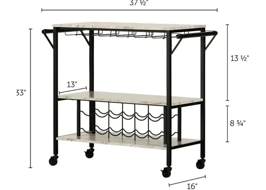 Maliza White Faux Marble and Black Bar Cart - South Shore