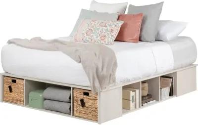 Lilak Winter Oak White Queen Storage Bed with Baskets - South Shore