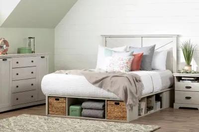 Lilak Winter Oak White Queen Storage Bed with Baskets - South Shore