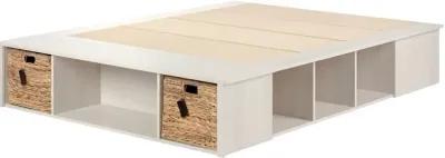 Lilak Winter Oak White Queen Storage Bed with Baskets - South Shore