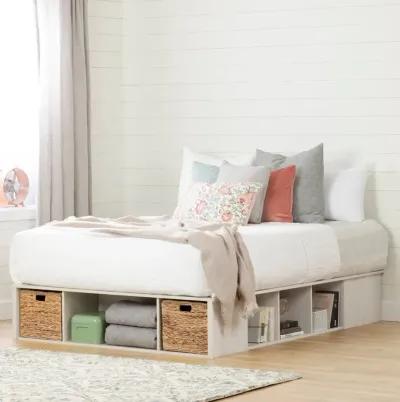 Lilak Winter Oak White Queen Storage Bed with Baskets - South Shore