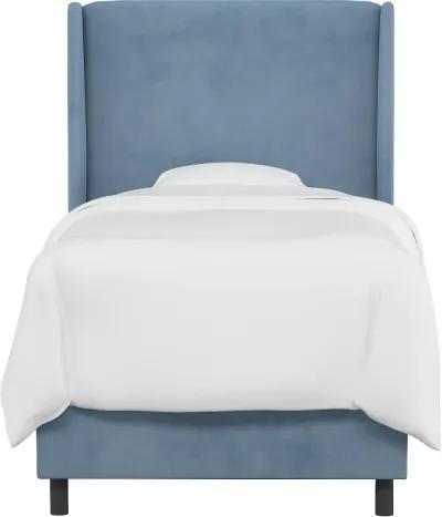 Sloane Velvet Blue Curved Wingback Twin Bed - Skyline Furniture