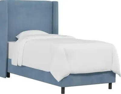 Sloane Velvet Blue Curved Wingback Twin Bed - Skyline Furniture