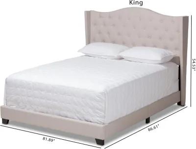 Contemporary Beige Upholstered Full Bed - Natasha