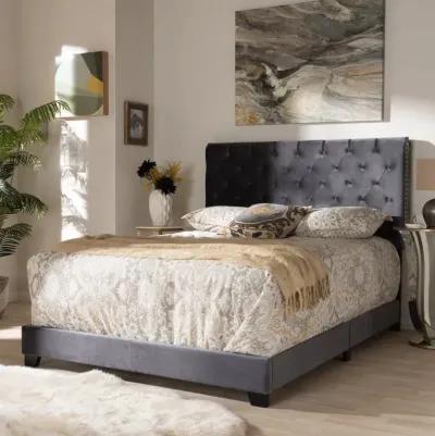 Glam Dark Gray Velvet Upholstered Full Bed - Katelin