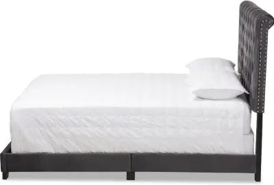 Glam Dark Gray Velvet Upholstered Queen Bed - Katelin