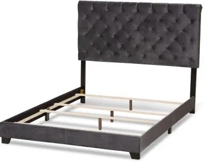 Glam Dark Gray Velvet Upholstered Queen Bed - Katelin