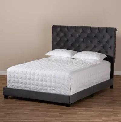 Glam Dark Gray Velvet Upholstered King Bed - Katelin