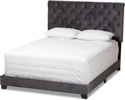 Glam Dark Gray Velvet Upholstered King Bed - Katelin