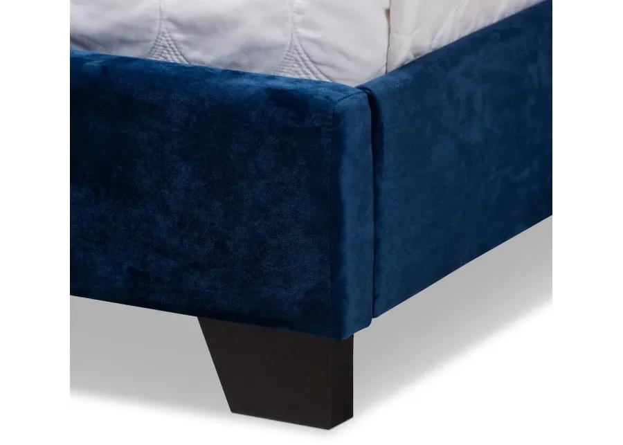 Glam Navy Blue Velvet Upholstered Queen Bed - Katelin