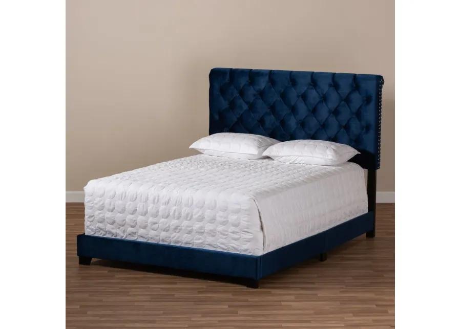 Glam Navy Blue Velvet Upholstered Queen Bed - Katelin