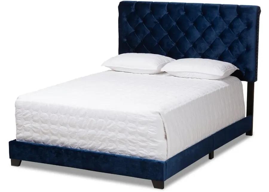 Glam Navy Blue Velvet Upholstered Queen Bed - Katelin