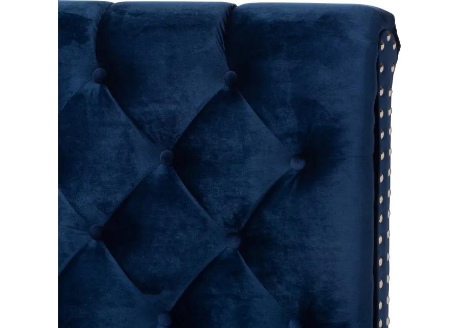 Glam Navy Blue Velvet Upholstered Queen Bed - Katelin