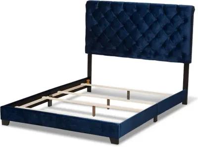 Glam Navy Blue Velvet Upholstered King Bed - Katelin