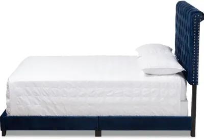 Glam Navy Blue Velvet Upholstered King Bed - Katelin