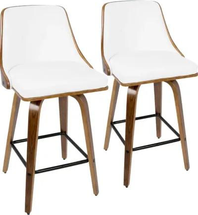 Mid Century White Swivel Counter Height Stool (Set of 2) - Gianna