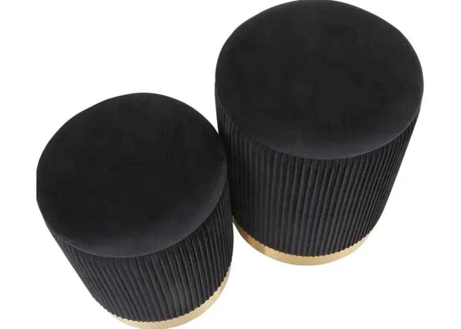 Contemporary Black Velvet and Gold Metal Ottomans (Set of 2) - Marla