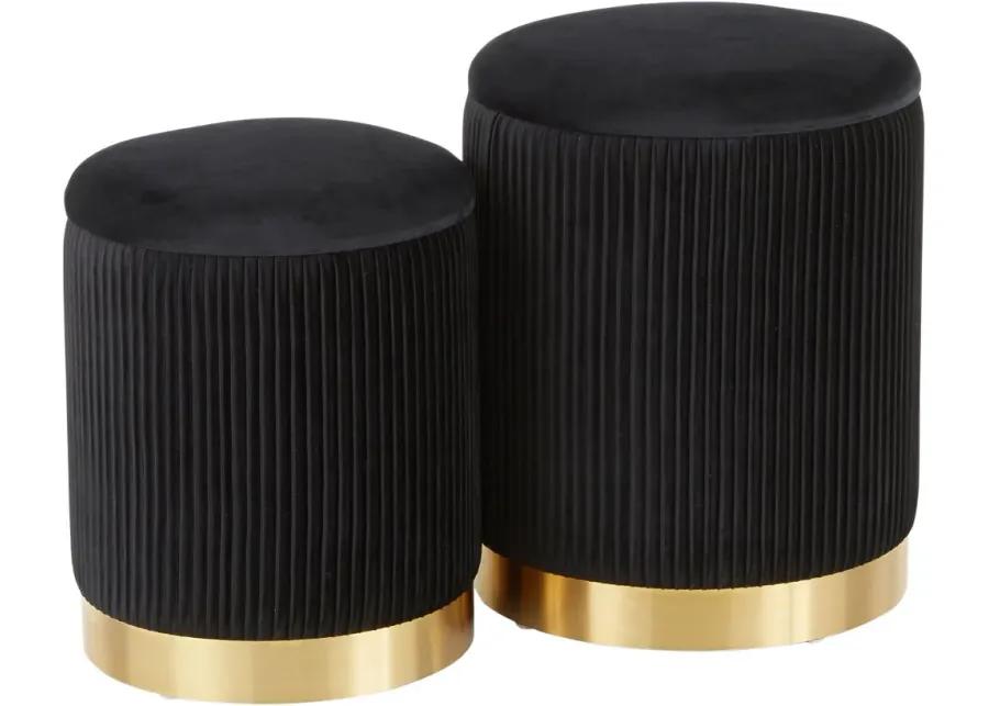 Contemporary Black Velvet and Gold Metal Ottomans (Set of 2) - Marla