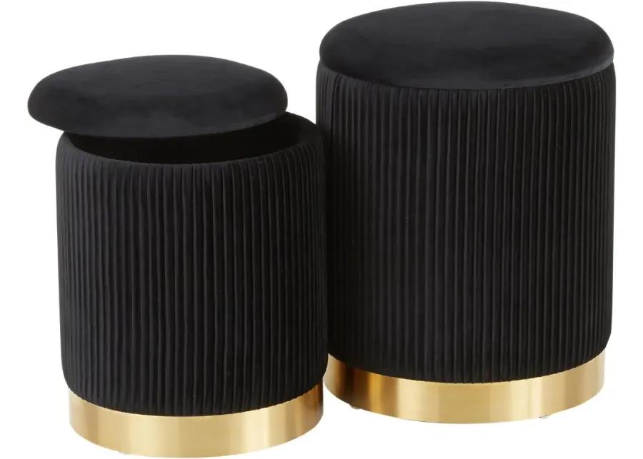 Contemporary Black Velvet and Gold Metal Ottomans (Set of 2) - Marla