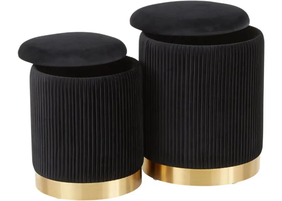 Contemporary Black Velvet and Gold Metal Ottomans (Set of 2) - Marla