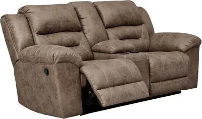 Stoneland Brown Reclining Loveseat with Console