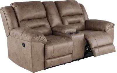 Stoneland Brown Reclining Loveseat with Console