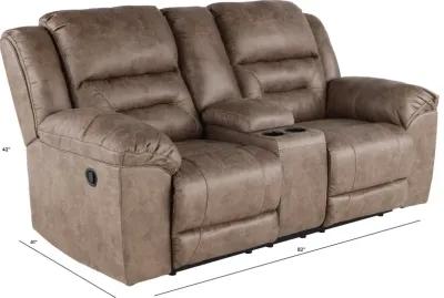 Stoneland Brown Reclining Loveseat with Console