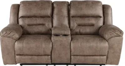 Stoneland Brown Reclining Loveseat with Console